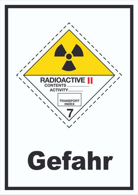 Schild radioaktive Stoffe Gefahr Radioactive II-GELB hochkant