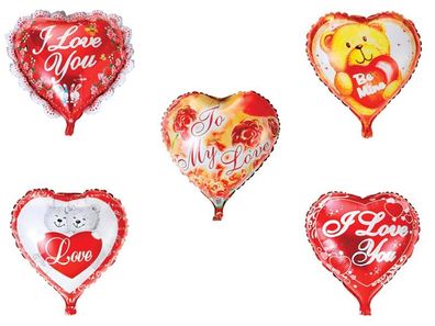 Folienballon Set 5 X Herz Liebe Heliumballon Luftballon Valentinestag Rot