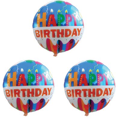 3x Folienballon Happy Birthday Heliumballon Geburtstag Luftballon Rund