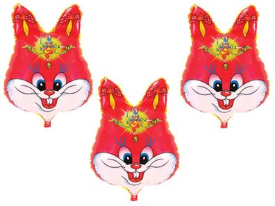3 X Folienballon Kaninchen Hase Heliumballon Luftballon Kindergeburtstag Rot