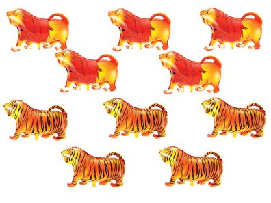 Folienballon Set 10 X Lion Tiger Tiere Luftballon Heliumballon Kindergeburtstag