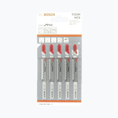 Bosch T 102 H | 5 x Stichsägeblatt für saubere gerade Schnitte in Kunststoff PVC