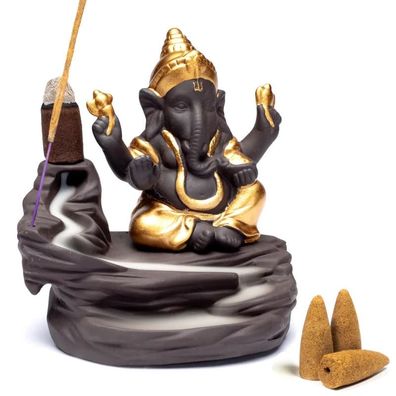 Rückfluss Wasserfall Weihrauchbrenner Ganesha Keramik 9 x 6 x 10 cm Räuchergefäß