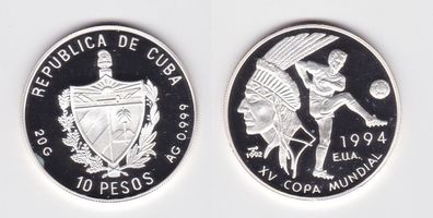 10 Pesos Silber Münze Kuba Fussball WM USA 1994, 1992 PP (159036)