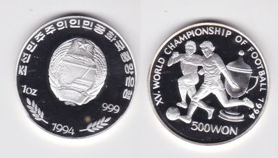 500 Won Silber Münze Volksrepublik Korea Fussball WM USA 1994 PP(159134)