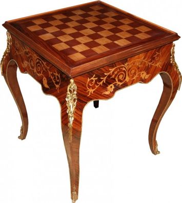 Casa Padrino Art Deco Spieltisch Schach / Backgammon Tisch Mahagoni Braun Intarsien L