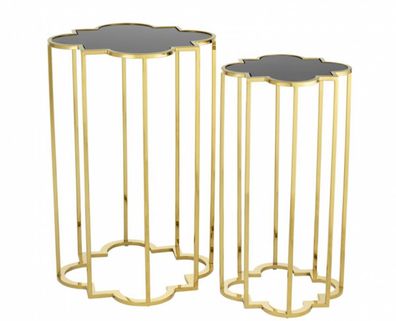 Casa Padrino Luxus Art Deco Designer Beistelltische 2er Set Gold mit schwarzem Glas -