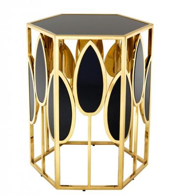 Casa Padrino Luxus Art Deco Designer Beistelltisch Gold mit schwarzem Glas - Luxus Be