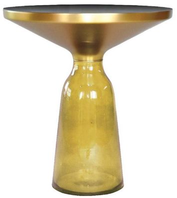 Casa Padrino Luxus Beistelltisch Schwarz / Gelb / Gold Ø 50 x H. 53 cm - Runder Glas