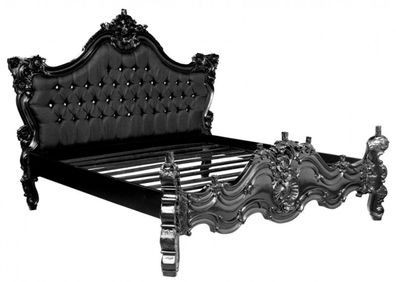 Barock Bett Barocco Schwarz Satinstoff / Schwarz mit Bling Bling Glitzersteinen 180 x