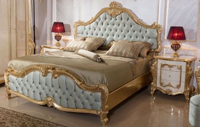 Casa Padrino Luxus Barock Schlafzimmer Set Hellblau / Weiß / Beige / Gold - 1 Doppelb