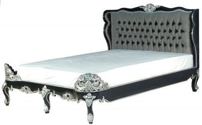 Casa Padrino Barock Bett Barocco Splendid Schwarz / Silber Satinstoff 180 x 200 cm