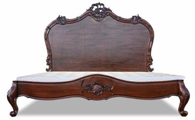 Casa Padrino Luxus Barock Doppelbett Dunkelbraun - Prunkvolles Massivholz Bett mit Ko