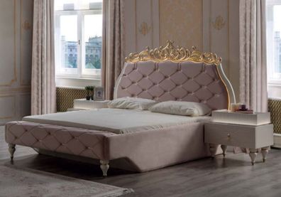 Casa Padrino Luxus Barock Doppelbett Rosa / Creme / Gold 204 x 233 x H. 149 cm - Edle