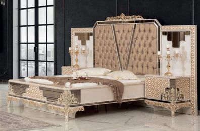 Casa Padrino Luxus Barock Schlafzimmer Set Weiß / Gold - 1 Doppelbett mit Kopfteil