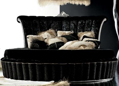 Casa Padrino Luxus Barock Rundbett Schwarz / Silber - Rundes Barock Bett mit Matratze