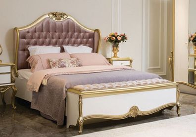 Casa Padrino Luxus Barock Doppelbett Lila / Rosa / Weiß / Gold 170 x 207 x H. 168 cm