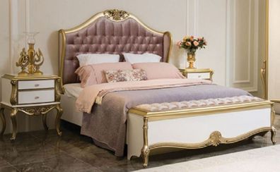 Casa Padrino Luxus Barock Schlafzimmer Set Lila / Rosa / Weiß / Gold - 1 Doppelbett m