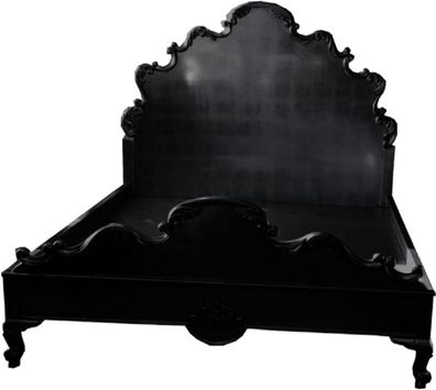 Casa Padrino Luxus Barock Doppelbett Schwarz - Prunkvolles Massivholz Bett mit Kopfte