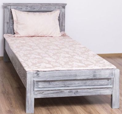 Casa Padrino Landhausstil Massivholz Bett Antik Grau 90 x 200 x H. 93 cm - Massivholz