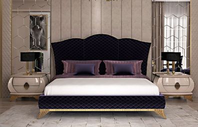 Casa Padrino Luxus Art Deco Schlafzimmer Set Lila / Cremefarben / Gold - 1 Doppelbett