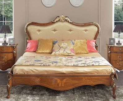 Casa Padrino Luxus Barock Doppelbett Gold / Braun / Gold - Prunkvolles Massivholz Bet