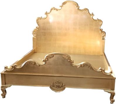 Casa Padrino Luxus Barock Doppelbett Gold - Prunkvolles Massivholz Bett mit Kopfteil