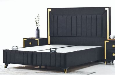 Casa Padrino Luxus Doppelbett Schwarz / Gelbgold - Modernes Massivholz Bett - Moderne