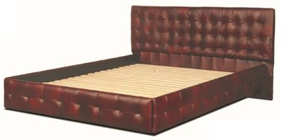 Casa Padrino Luxus Echtleder Bett Weinrot 180 x 200 cm - Chesterfield Möbel