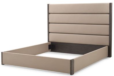 Casa Padrino Luxus Doppelbett Rahmen mit Kopfteil Grau / Dunkelbraun 205,5 x 225 x H