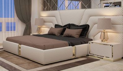 Casa Padrino Luxus Schlafzimmer Set Cremefarben / Gold - 1 Doppelbett mit Kopfteil