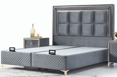 Casa Padrino Luxus Doppelbett Grau / Gold - Modernes Massivholz Bett - Moderne Schlaf