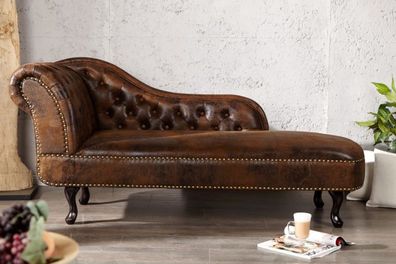 Chesterfield Recamiere / Chaiselongue Antikbraun aus dem Hause Casa Padrino - Wohnzim