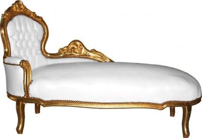 Casa Padrino Barock Chaiselongue Weiß / Gold Lederoptik - Möbel Antik Stil