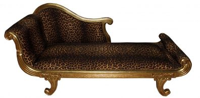 Casa Padrino Barock Chaiselongue Modell XXL Leopard / Gold- Antik Stil