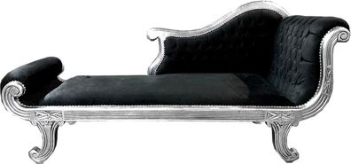 Casa Padrino Barock Chaiselongue Modell XXL Schwarz / Silber - Antik Stil - Recamiere