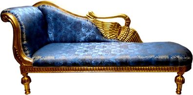 Casa Padrino Barock Chaiselongue Blau Muster / Gold - Golden Wings - Antik Stil Möbe