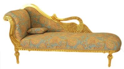Casa Padrino Barock Luxus Chaiselongue Antik Gold-Türkis-Rot Muster / Gold - Golden