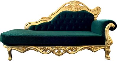 Casa Padrino Luxus Barock Chaiselongue Grün / Gold - Handgefertigte Massivholz Recami