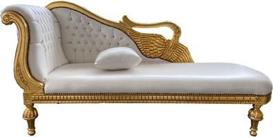 Casa Padrino Barock Chaiselongue Weiß Lederoptik / Gold - Golden Wings - Antik Stil
