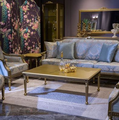 Casa Padrino Luxus Barock Couchtisch Gold 124 x 90 x H. 45 cm - Eleganter Massivholz