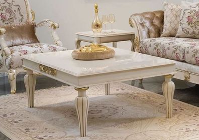 Casa Padrino Luxus Barock Couchtisch Weiß / Gold 125 x 90 x H. 47 cm - Eleganter Mass