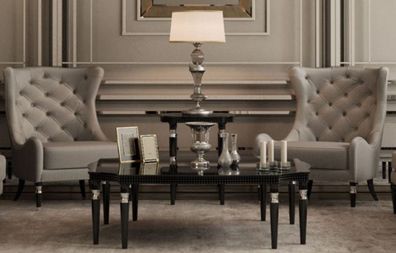 Casa Padrino Luxus Art Deco Couchtisch Schwarz / Silber 130 x 130 x H. 45 cm - Art De