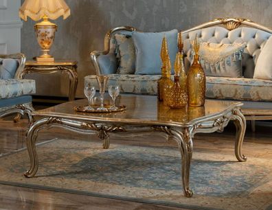 Casa Padrino Luxus Barock Couchtisch Silber / Gold - Handgefertigter Massivholz Wohnz