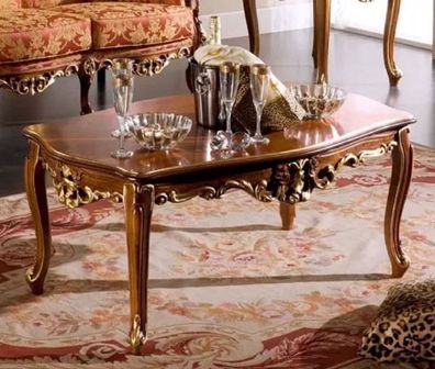 Casa Padrino Luxus Barock Couchtisch Braun / Gold - Handgefertigter Massivholz Tisch