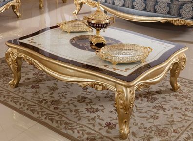 Casa Padrino Luxus Barock Couchtisch Weiß / Braun / Gold - Prunkvoller Massivholz Woh