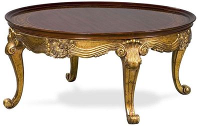 Casa Padrino Luxus Barock Couchtisch Braun / Antik Gold - Runder Massivholz Tisch im