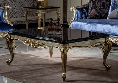 Casa Padrino Luxus Barock Couchtisch Schwarz / Silber / Gold - Handgefertigter Massiv