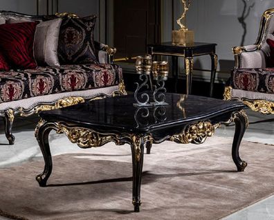 Casa Padrino Luxus Barock Couchtisch Schwarz / Gold - Handgefertigter Massivholz Wohn