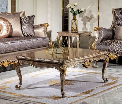 Casa Padrino Luxus Barock Couchtisch Antik Silber / Braun / Gold - Handgefertigter Ma
